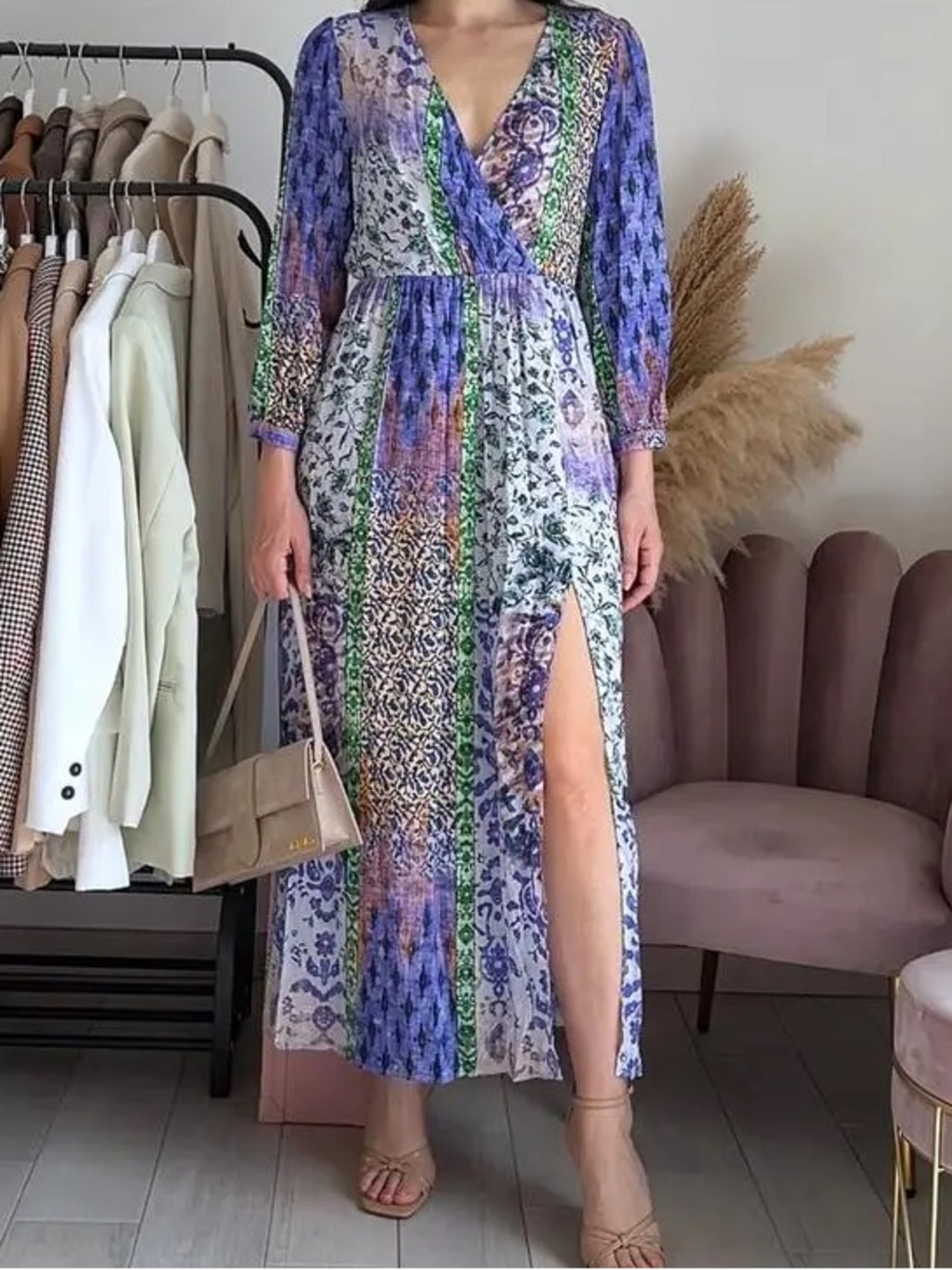 Zara Stunning Patchwork Print Pattern Long Sleeve Dress
